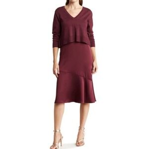 Sam Edelman Slipdress with V-Neck Sweater Size 10 Bordeaux